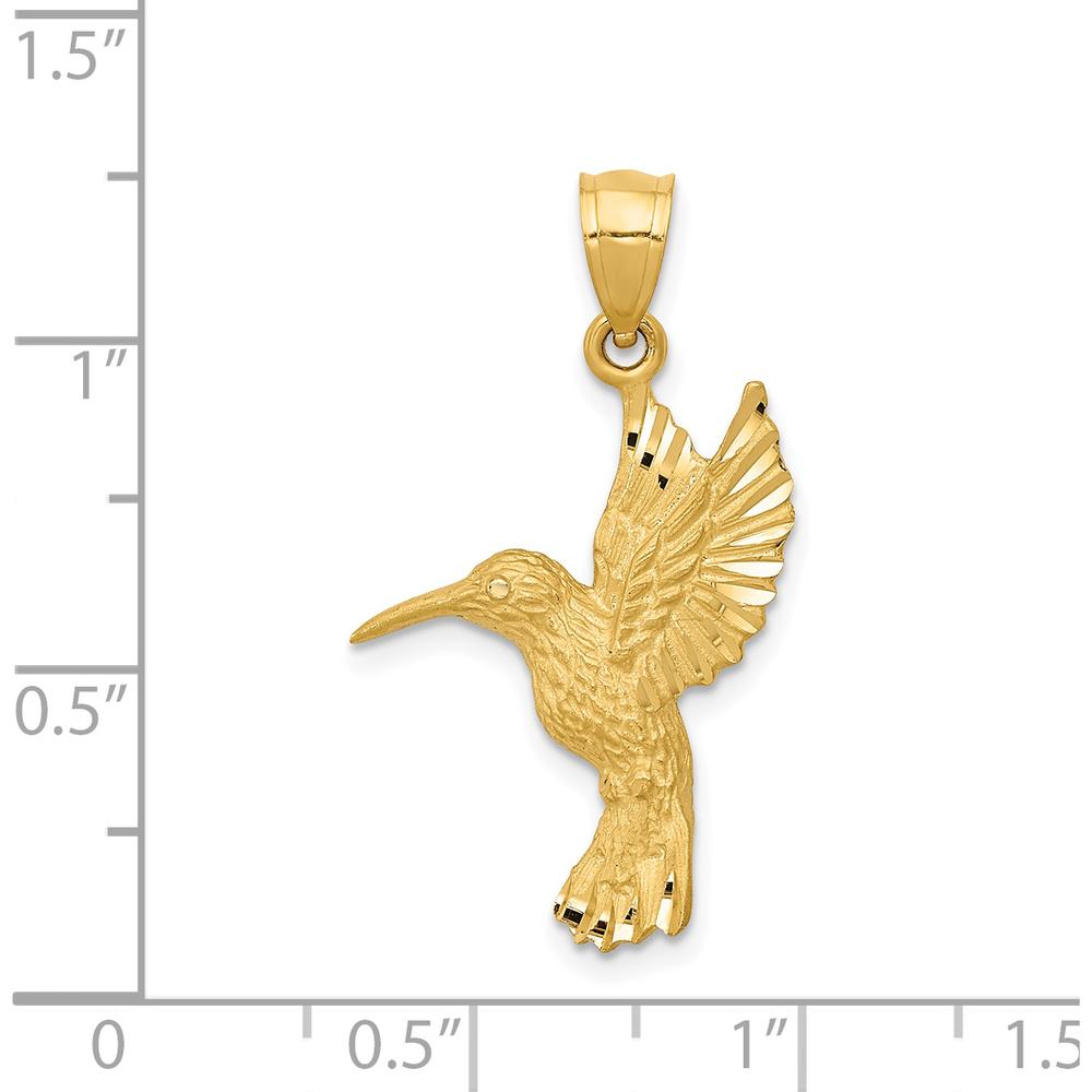 14K Yellow Gold Diamond-Cut Hummingbird Pendant - 29mm Length by Oro Pregiato