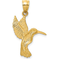 14K Yellow Gold Diamond-Cut Hummingbird Pendant - 29mm Length by Oro Pregiato