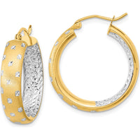 14K Yellow Gold Diamond-Cut In/Out Hoop Earrings with Rhodium Accents - 26.11mm Length by 0
