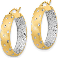 14K Yellow Gold Diamond-Cut In/Out Hoop Earrings with Rhodium Accents - 26.11mm Length by 0