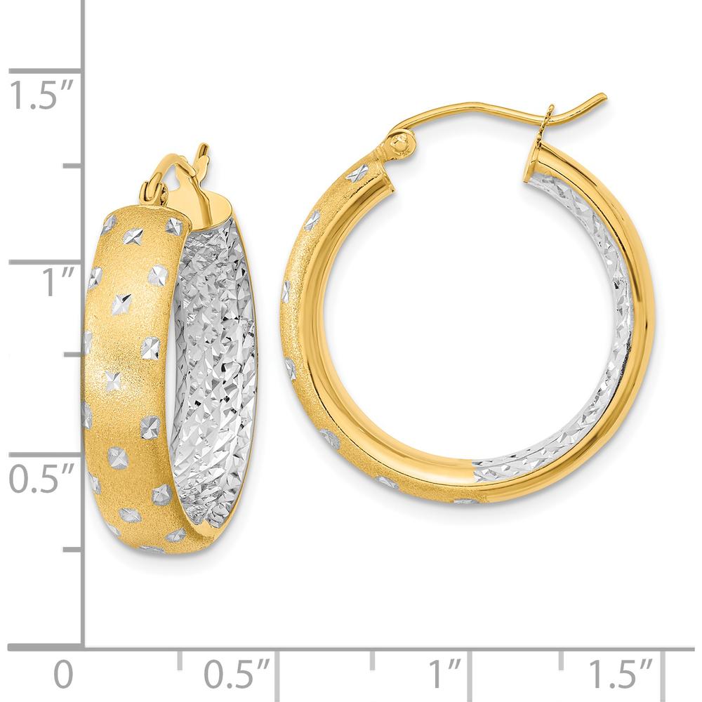14K Yellow Gold Diamond-Cut In/Out Hoop Earrings with Rhodium Accents - 26.11mm Length by 0
