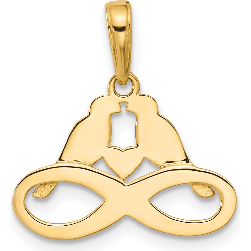 14K Yellow Gold Diamond-Cut Infinity Love Birds Pendant with Heart-Shaped Diamond by Oro Pregiato