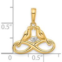 14K Yellow Gold Diamond-Cut Infinity Love Birds Pendant with Heart-Shaped Diamond by Oro Pregiato