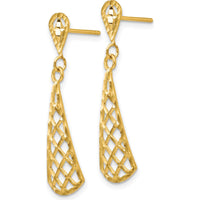 14K Yellow Gold Diamond-Cut Inverted Fan Dangle Earrings by Oro Pregiato