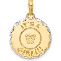 14K Yellow Gold Diamond-Cut “It’s A Girl!!!” Pendant with Rhodium Accents by Oro Pregiato
