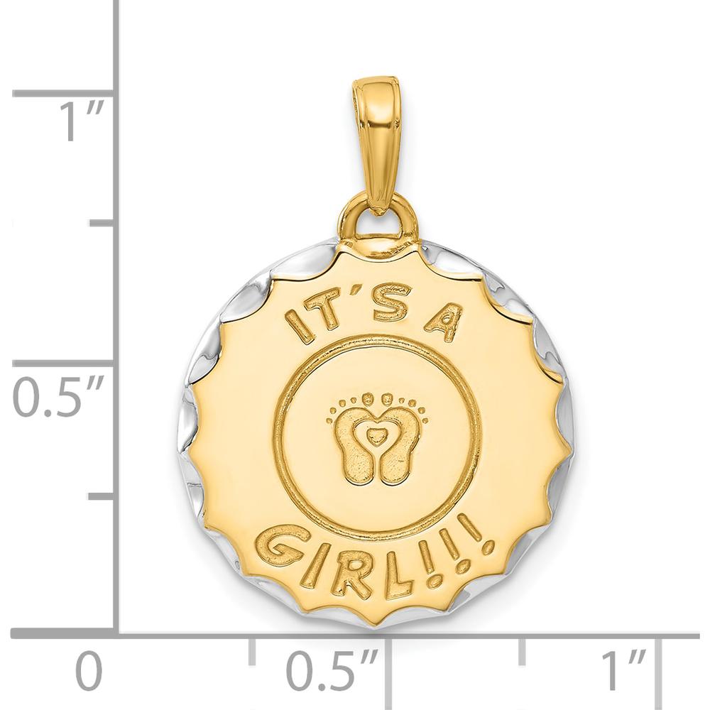 14K Yellow Gold Diamond-Cut “It’s A Girl!!!” Pendant with Rhodium Accents by Oro Pregiato