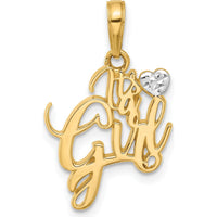 14K Yellow Gold Diamond-cut “IT’S A GIRL” Pendant with White Rhodium Heart by Oro Pregiato