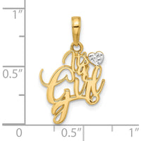 14K Yellow Gold Diamond-cut “IT’S A GIRL” Pendant with White Rhodium Heart by Oro Pregiato