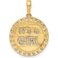 14K Yellow Gold Diamond-Cut "It's A Girl" Pendant with White Rhodium Accents by Oro Pregiato