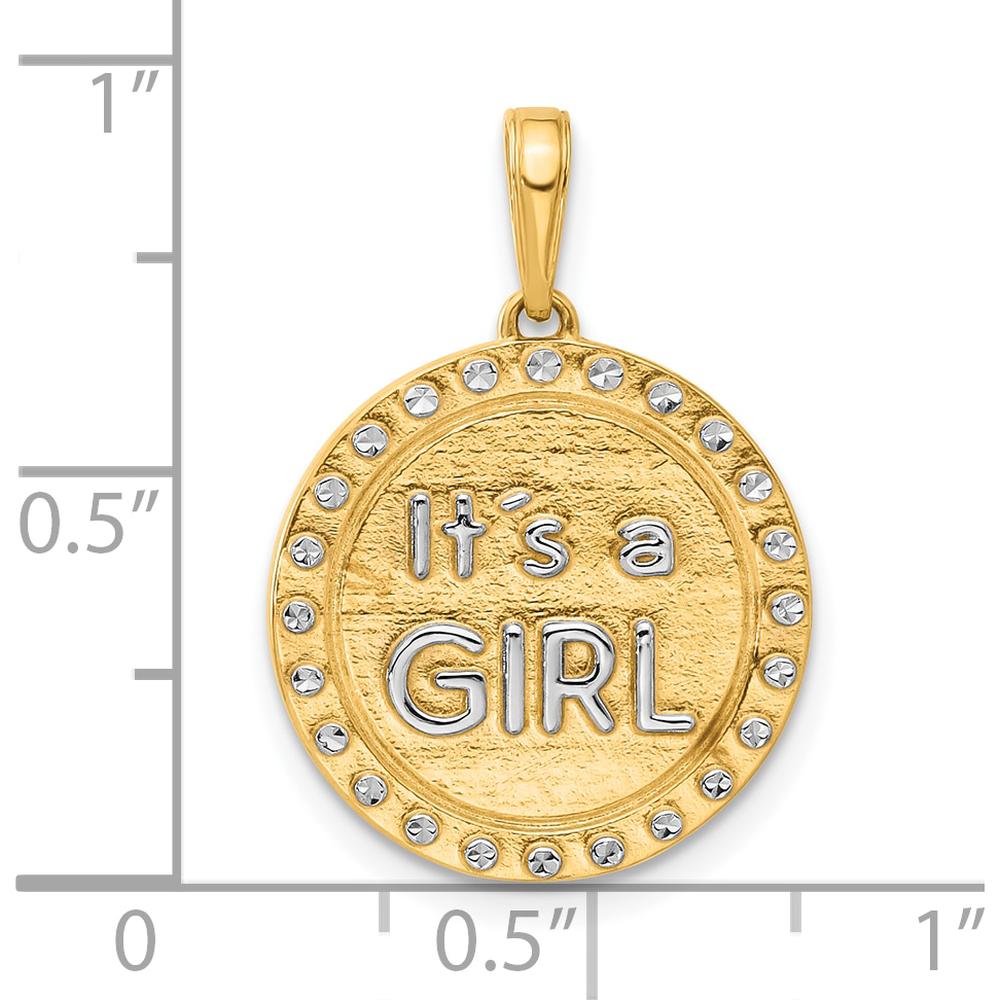 14K Yellow Gold Diamond-Cut "It's A Girl" Pendant with White Rhodium Accents by Oro Pregiato