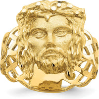 14K Yellow Gold Diamond-Cut Jesus Head Themed Ring with Polished Finish by Oro Pregiato
