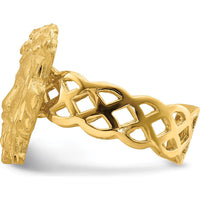 14K Yellow Gold Diamond-Cut Jesus Head Themed Ring with Polished Finish by Oro Pregiato