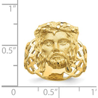 14K Yellow Gold Diamond-Cut Jesus Head Themed Ring with Polished Finish by Oro Pregiato