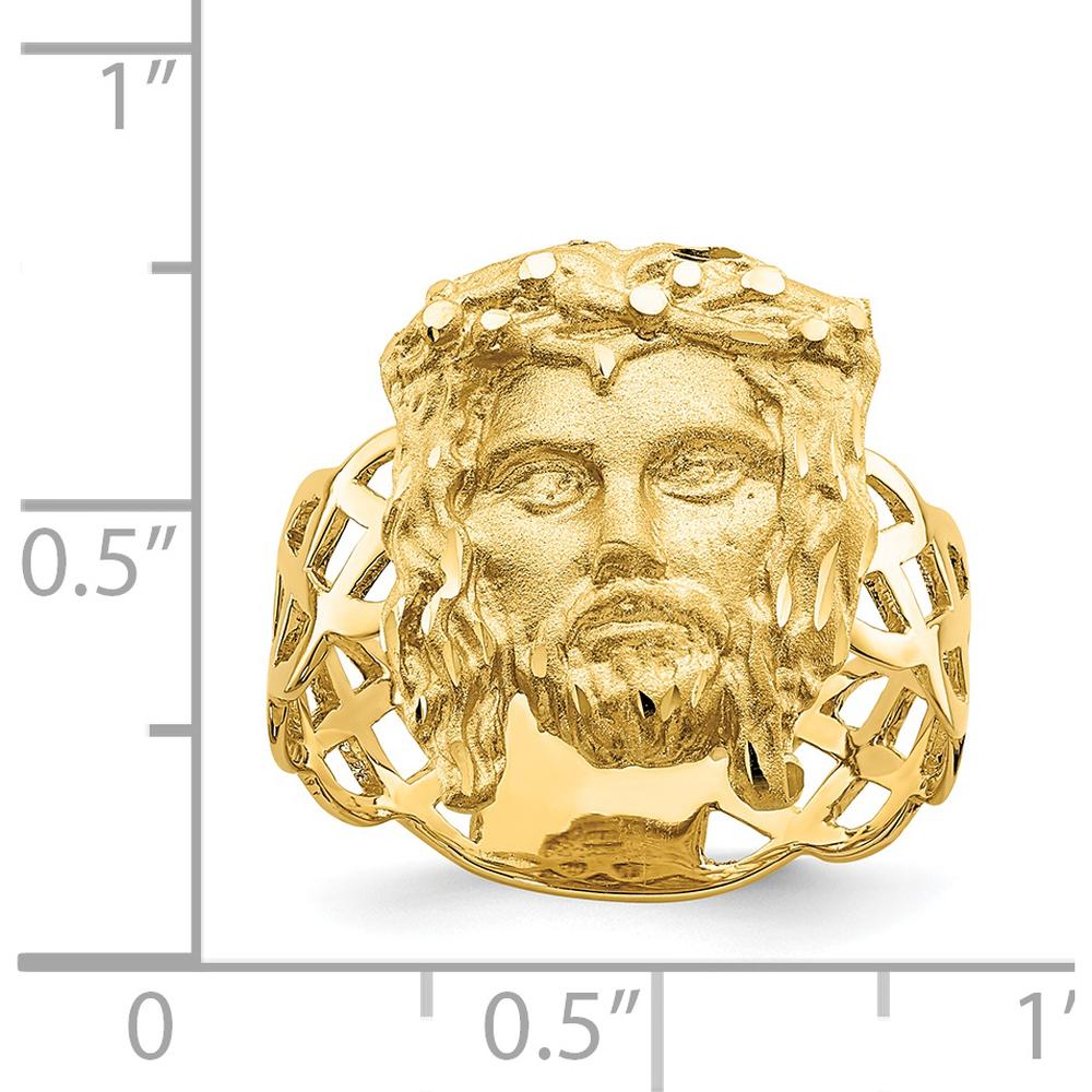 14K Yellow Gold Diamond-Cut Jesus Head Themed Ring with Polished Finish by Oro Pregiato