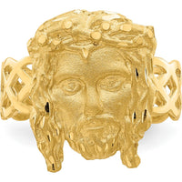 14K Yellow Gold Diamond-Cut Jesus Head Themed Ring with Polished Finish by Oro Pregiato