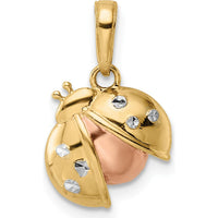14K Yellow Gold Diamond-Cut Ladybug Pendant with Rose Rhodium Accents by Oro Pregiato
