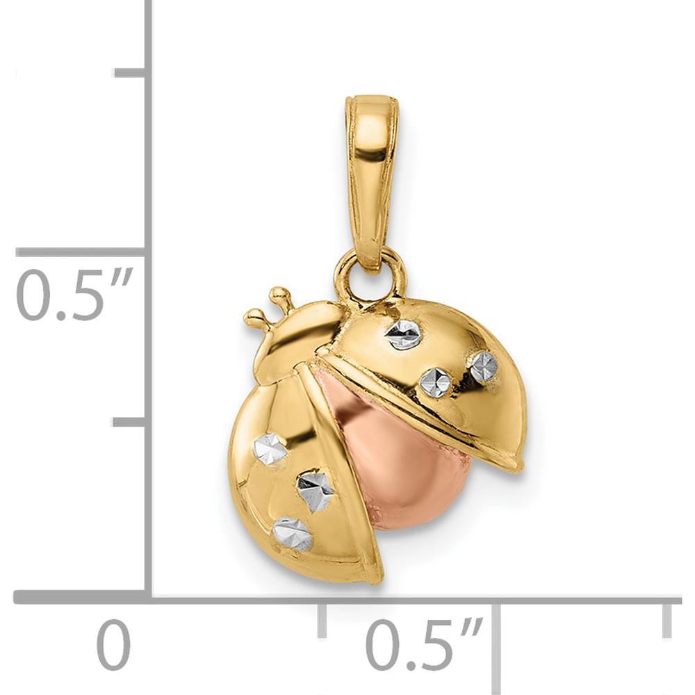 14K Yellow Gold Diamond-Cut Ladybug Pendant with Rose Rhodium Accents by Oro Pregiato