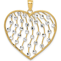 14K Yellow Gold Diamond-Cut Large Heart Pendant with Rhodium Accents - 37.2mm Length by Oro Pregiato