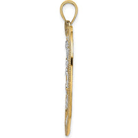 14K Yellow Gold Diamond-Cut Large Heart Pendant with Rhodium Accents - 37.2mm Length by Oro Pregiato
