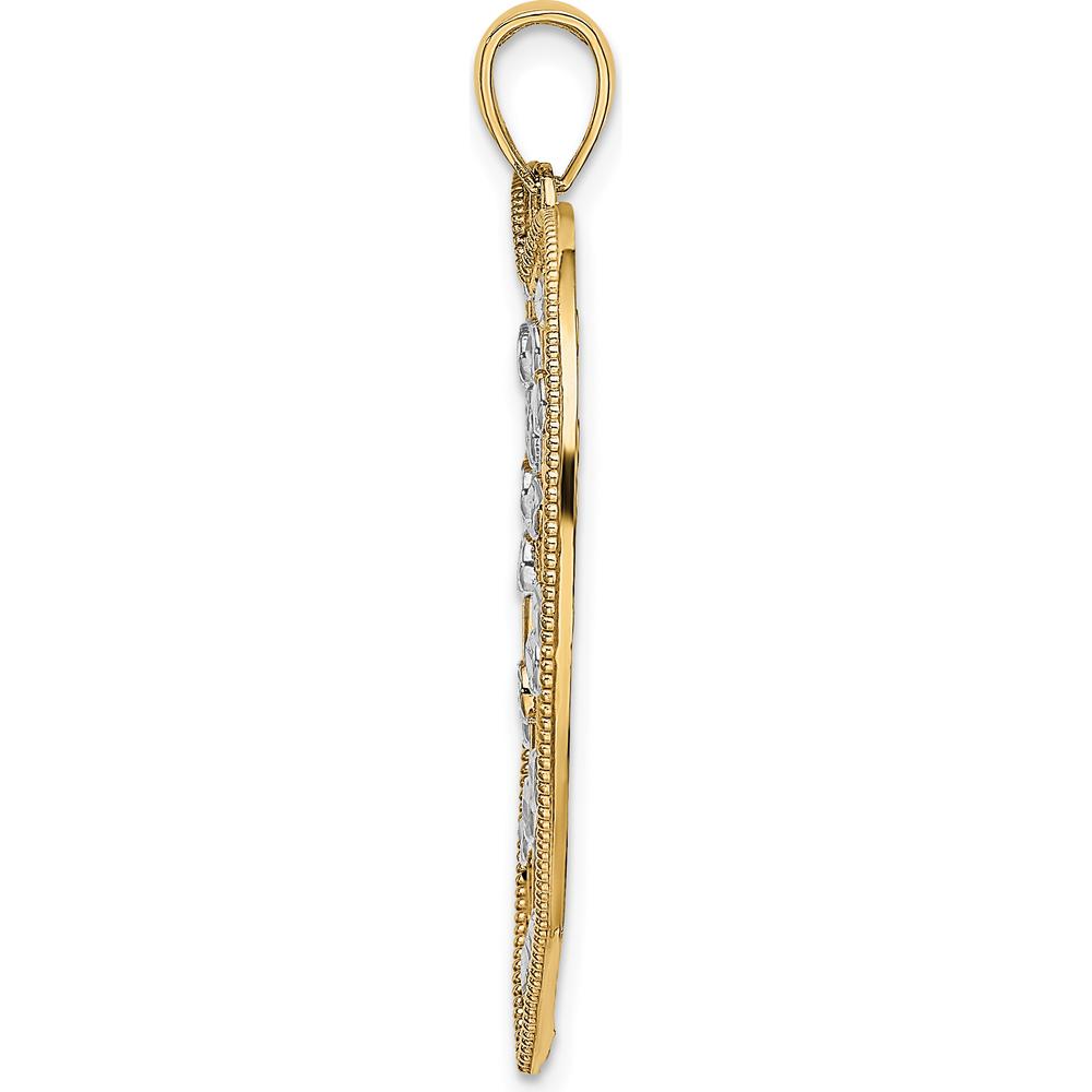14K Yellow Gold Diamond-Cut Large Heart Pendant with Rhodium Accents - 37.2mm Length by Oro Pregiato