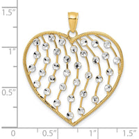 14K Yellow Gold Diamond-Cut Large Heart Pendant with Rhodium Accents - 37.2mm Length by Oro Pregiato