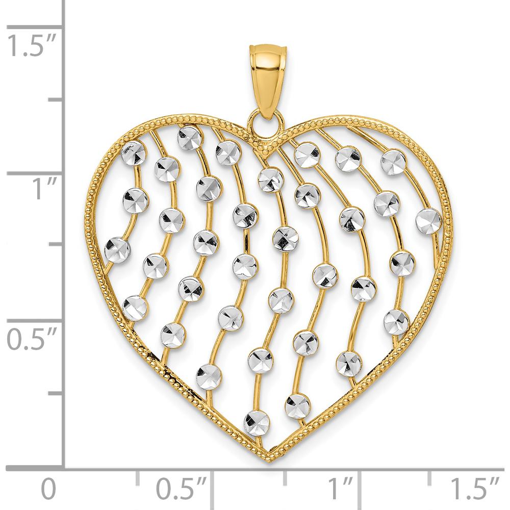 14K Yellow Gold Diamond-Cut Large Heart Pendant with Rhodium Accents - 37.2mm Length by Oro Pregiato