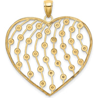 14K Yellow Gold Diamond-Cut Large Heart Pendant with Rhodium Accents - 37.2mm Length by Oro Pregiato