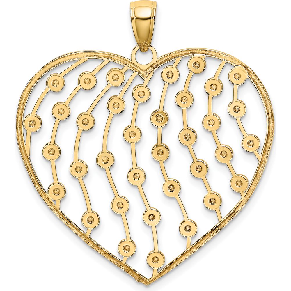 14K Yellow Gold Diamond-Cut Large Heart Pendant with Rhodium Accents - 37.2mm Length by Oro Pregiato