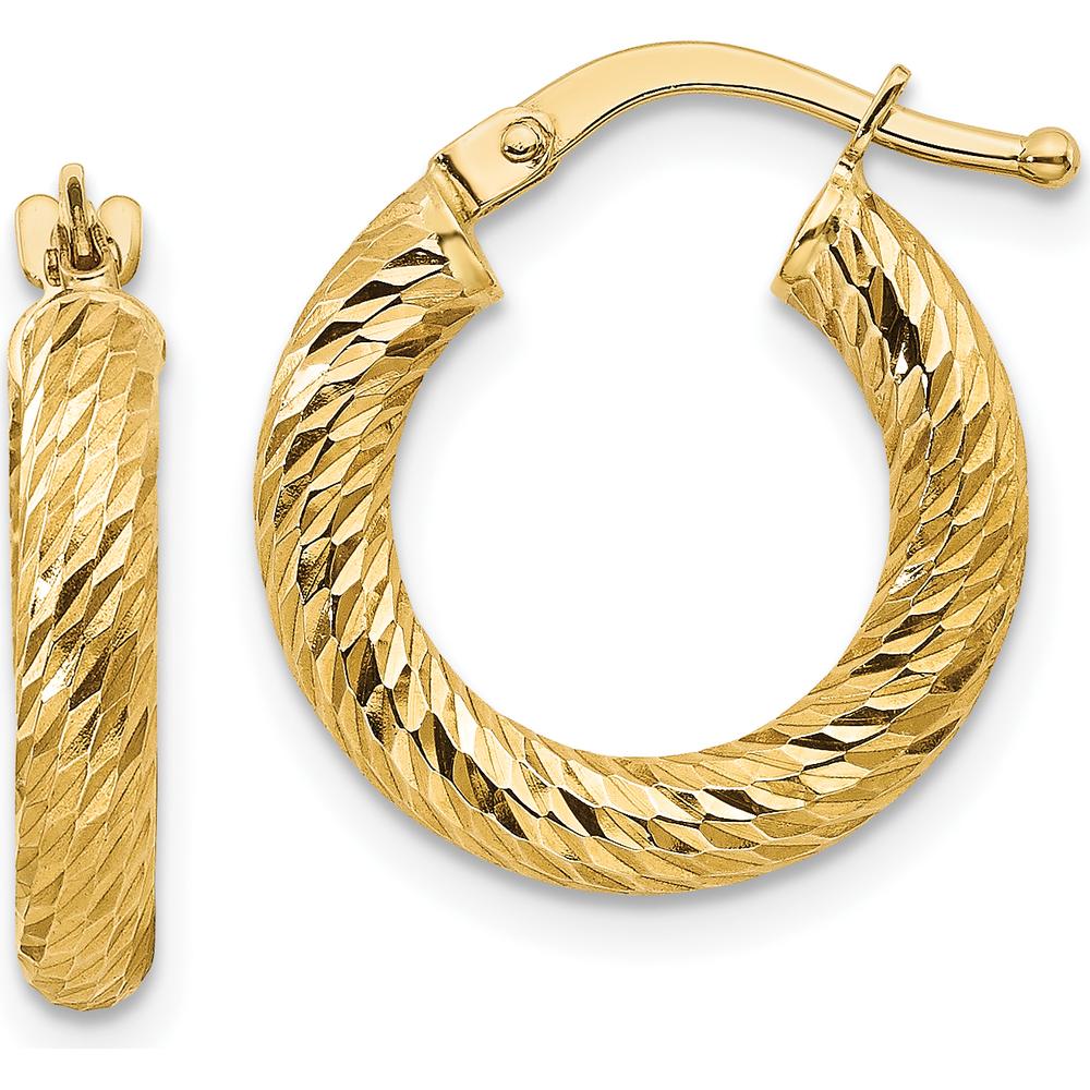 14K Yellow Gold Diamond-Cut Large Hoop Earrings - 16mm Width, 3mm Thickness by 0
