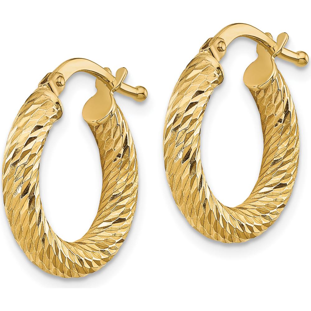 14K Yellow Gold Diamond-Cut Large Hoop Earrings - 16mm Width, 3mm Thickness by 0