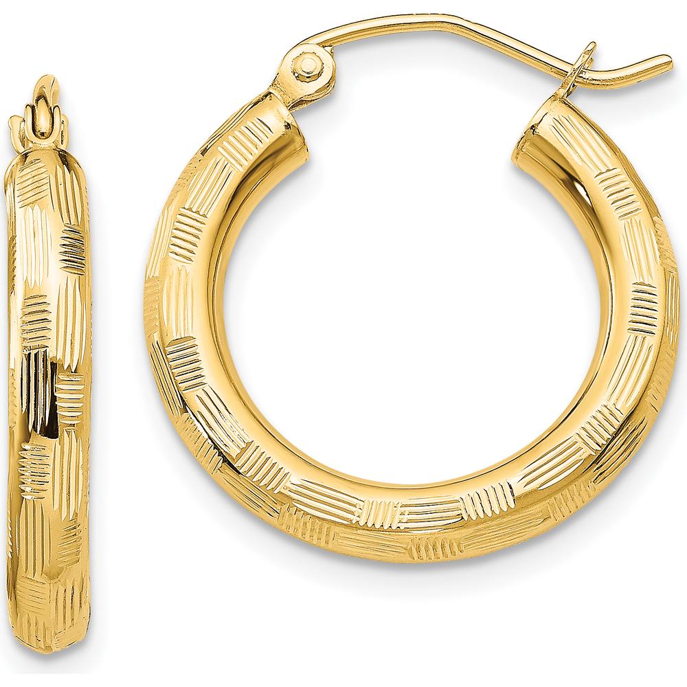 14K Yellow Gold Diamond-Cut Large Hoop Earrings - 20mm Length by 0