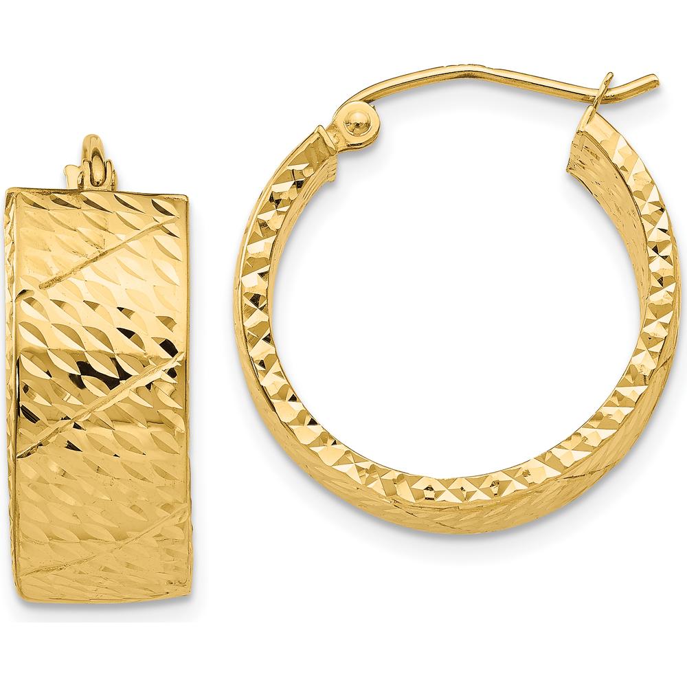 14K Yellow Gold Diamond-Cut Large Hoop Earrings - 22mm Length by 0