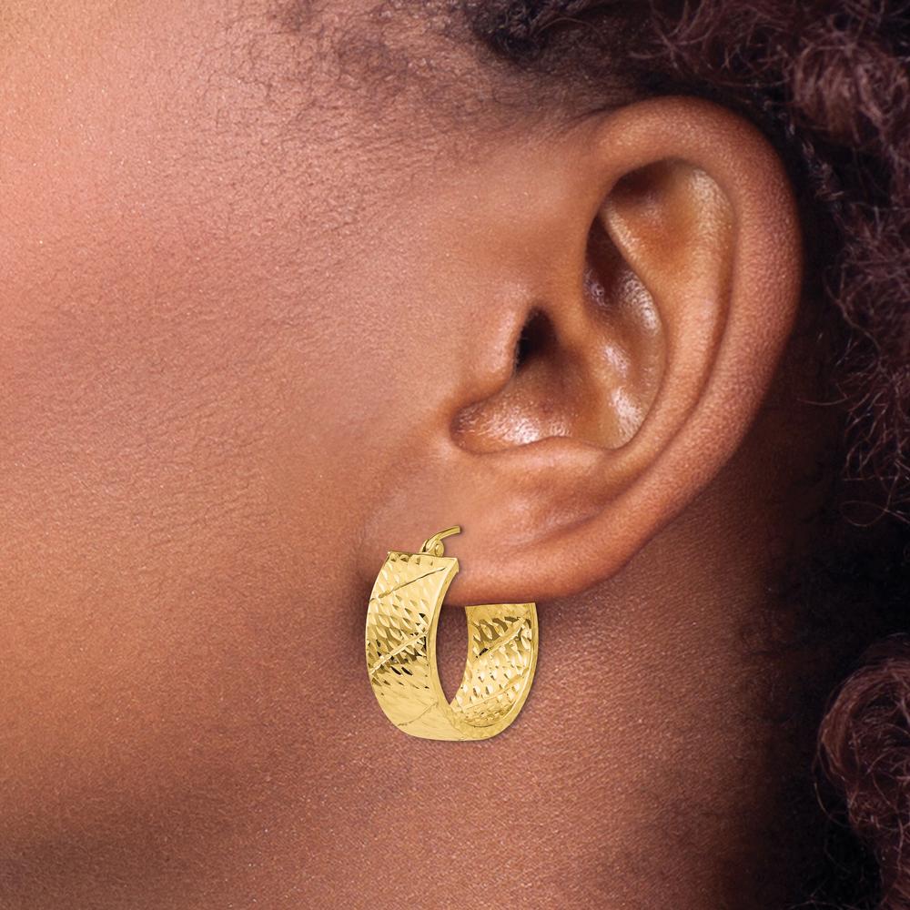 14K Yellow Gold Diamond-Cut Large Hoop Earrings - 22mm Length by 0