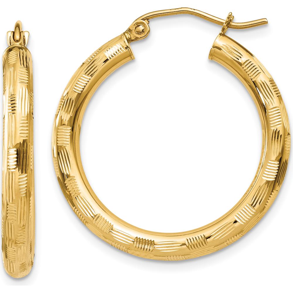 14K Yellow Gold Diamond-Cut Large Hoop Earrings 25mm by 0