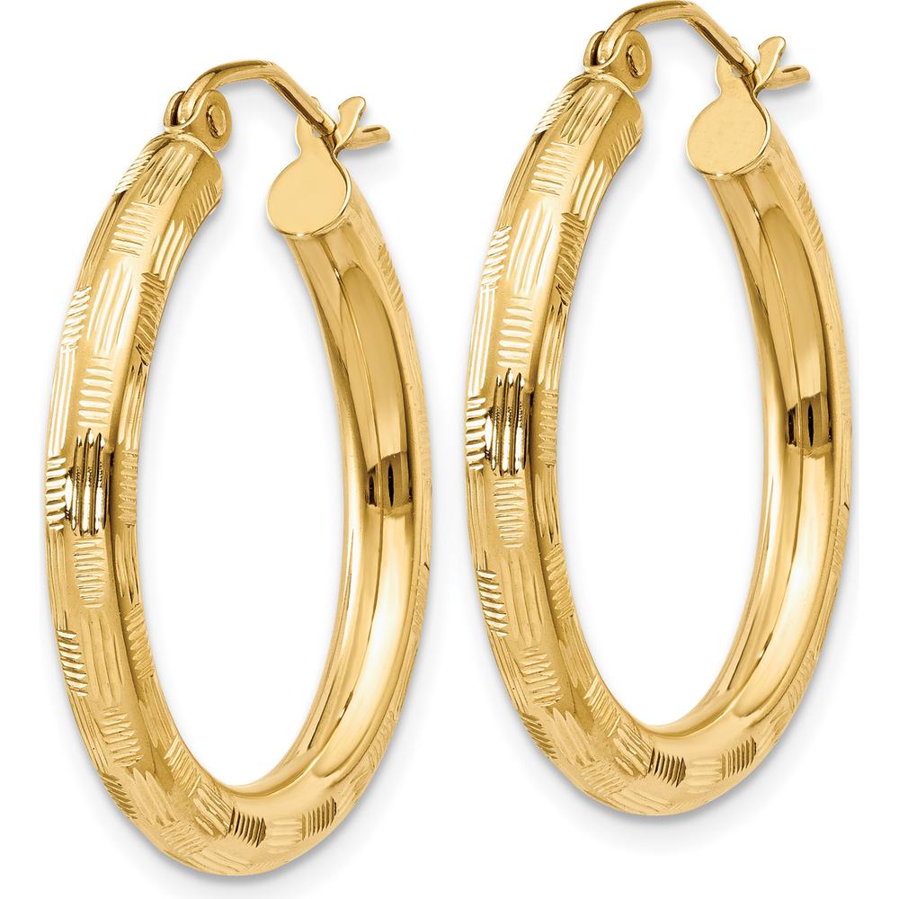 14K Yellow Gold Diamond-Cut Large Hoop Earrings 25mm by 0