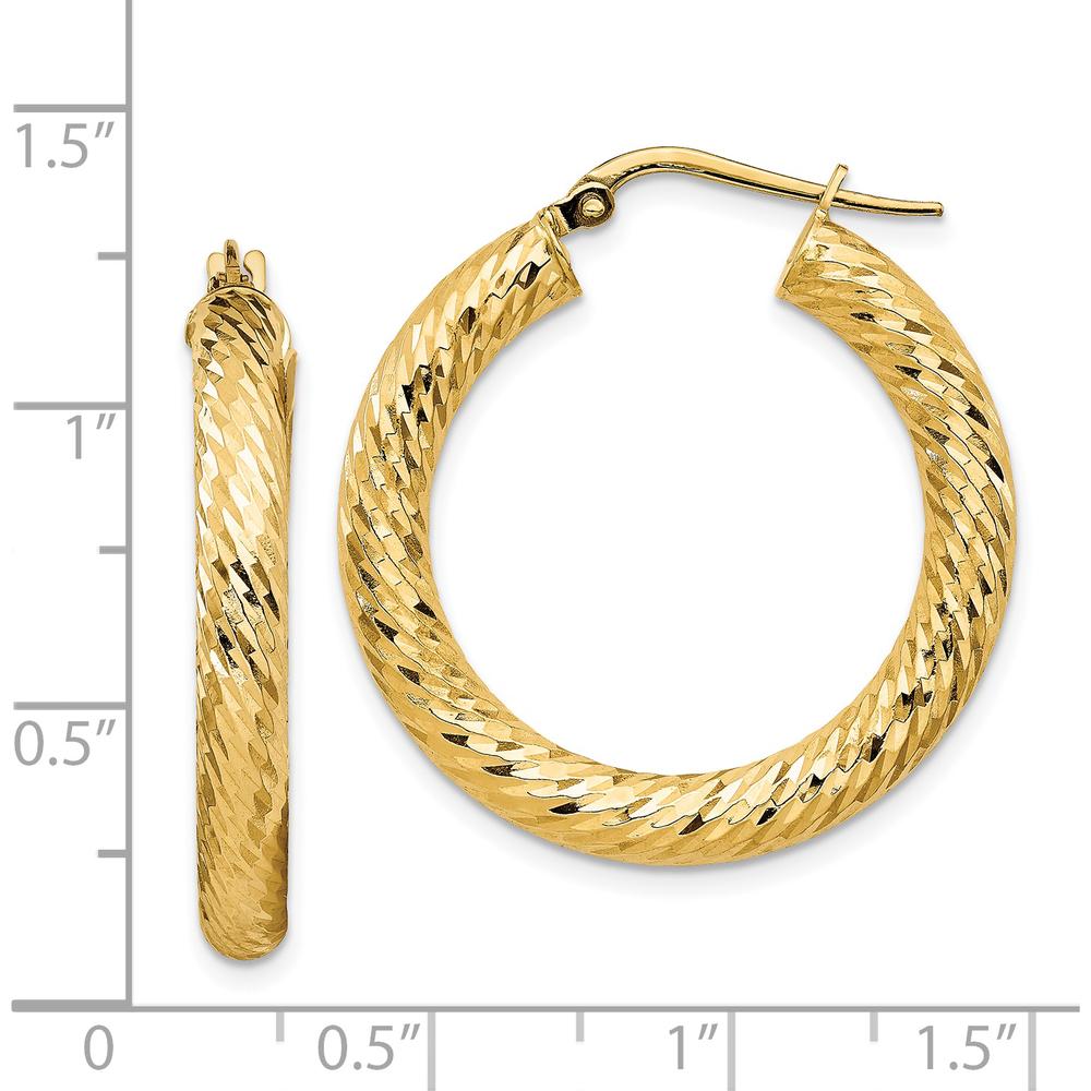 14K Yellow Gold Diamond-Cut Large Hoop Earrings - 29.25mm Length by 0