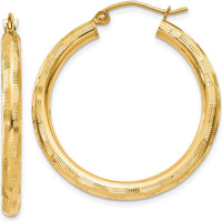 14K Yellow Gold Diamond-Cut Large Hoop Earrings - 30mm Length by 0