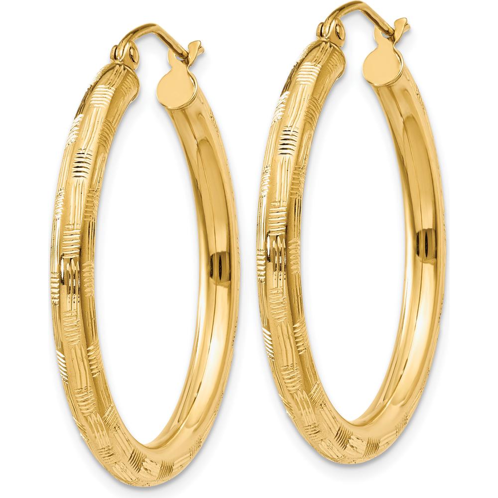 14K Yellow Gold Diamond-Cut Large Hoop Earrings - 30mm Length by 0