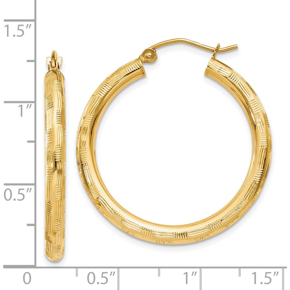 14K Yellow Gold Diamond-Cut Large Hoop Earrings - 30mm Length by 0