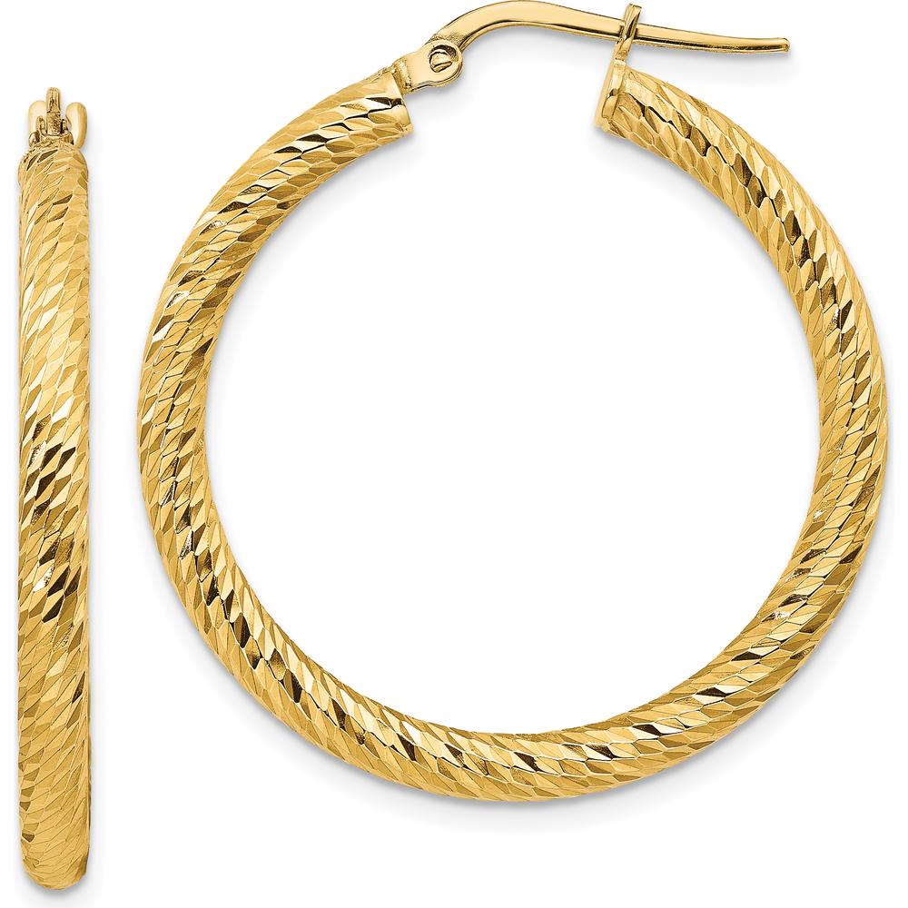14K Yellow Gold Diamond-Cut Large Hoop Earrings - 33.25mm Length by 0
