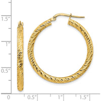 14K Yellow Gold Diamond-Cut Large Hoop Earrings - 33.25mm Length by 0