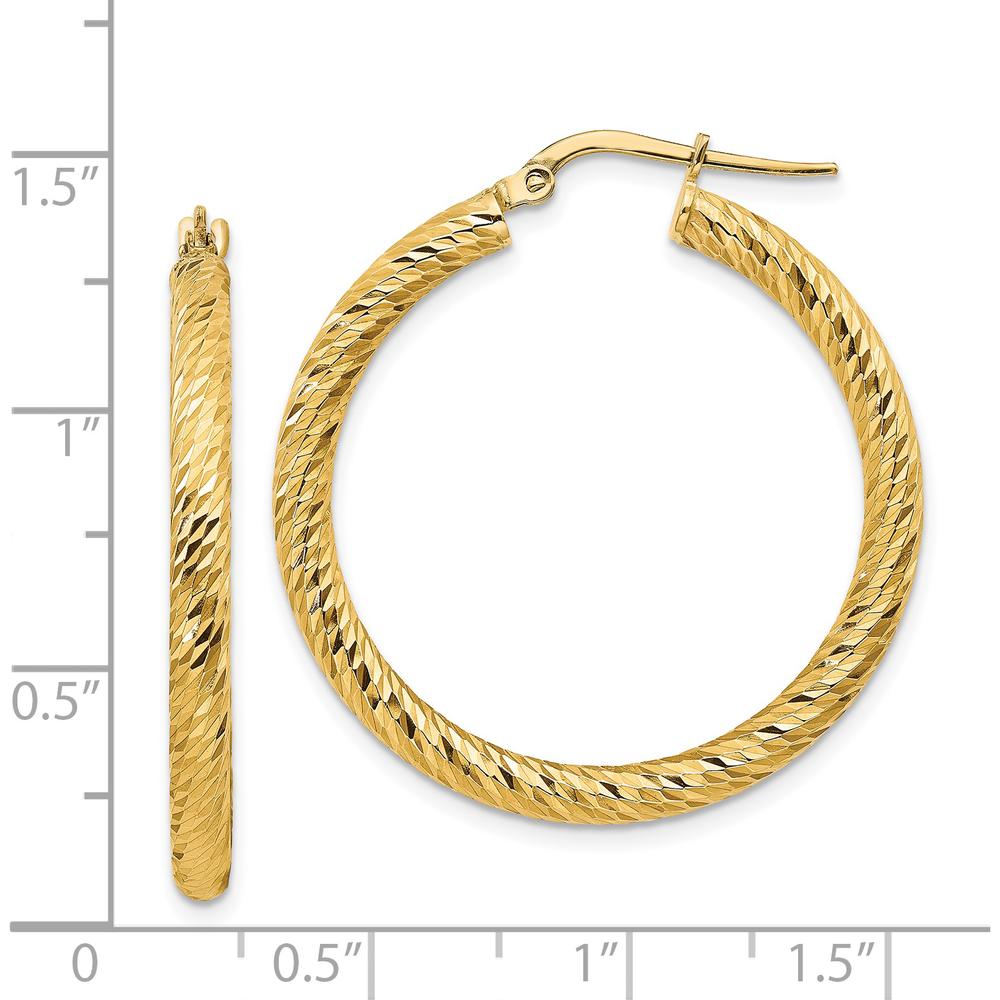 14K Yellow Gold Diamond-Cut Large Hoop Earrings - 33.25mm Length by 0