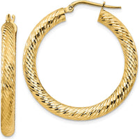 14K Yellow Gold Diamond-Cut Large Hoop Earrings - 35mm Length by 0