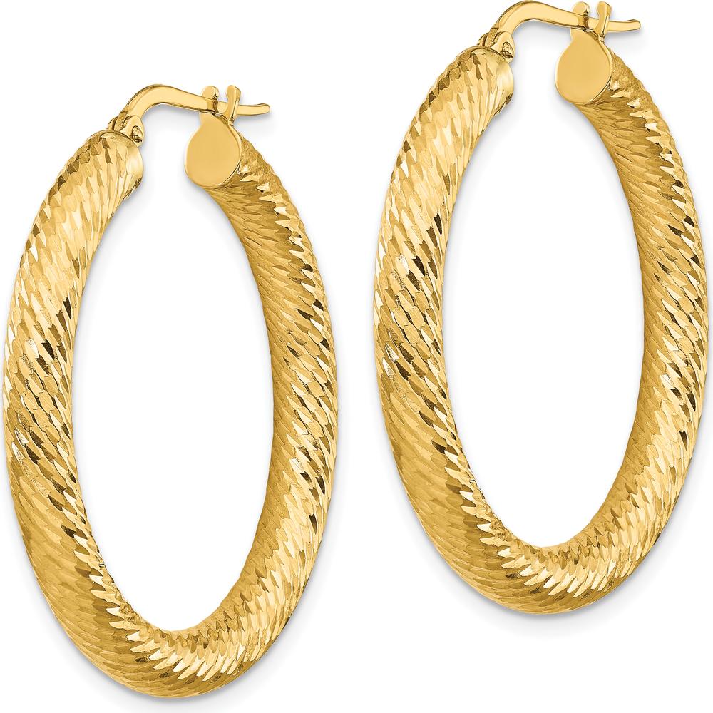 14K Yellow Gold Diamond-Cut Large Hoop Earrings - 35mm Length by 0
