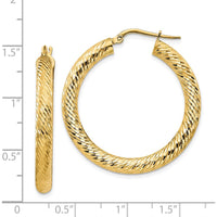 14K Yellow Gold Diamond-Cut Large Hoop Earrings - 35mm Length by 0