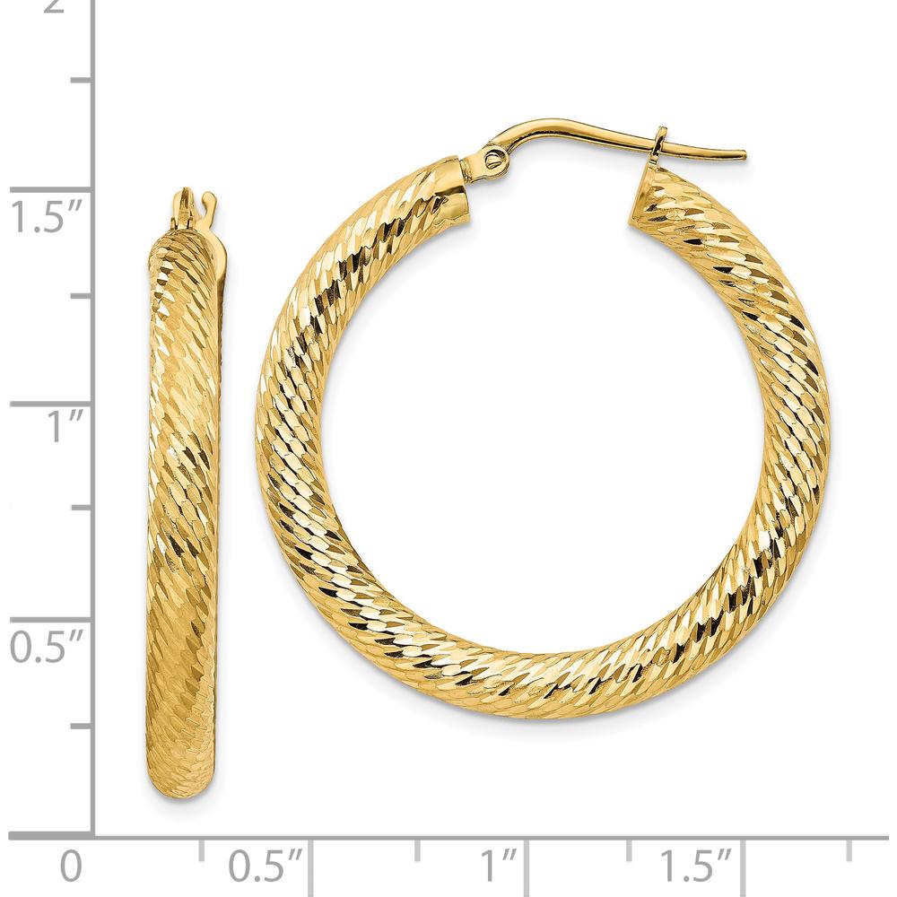 14K Yellow Gold Diamond-Cut Large Hoop Earrings - 35mm Length by 0