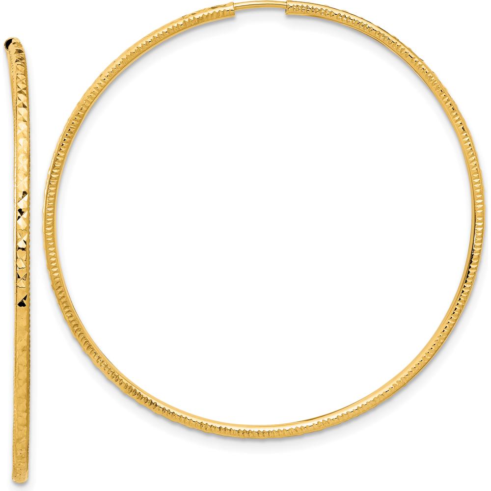 14K Yellow Gold Diamond-Cut Large Hoop Earrings - 45mm Length by 0