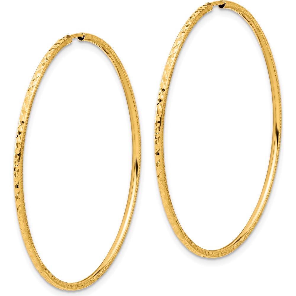 14K Yellow Gold Diamond-Cut Large Hoop Earrings - 45mm Length by 0