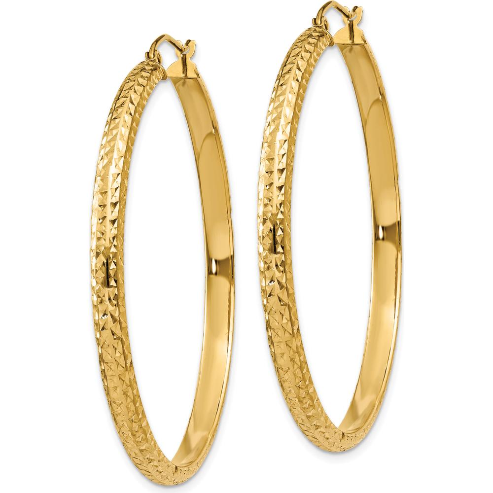 14K Yellow Gold Diamond-Cut Large Hoop Earrings - 46mm Length by 0
