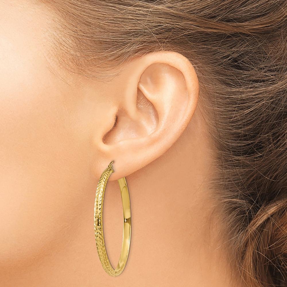 14K Yellow Gold Diamond-Cut Large Hoop Earrings - 46mm Length by 0